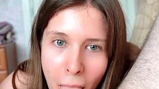 brunette girlfriend rims asshole deep tongue fucks then sloppy blowjob cum facial