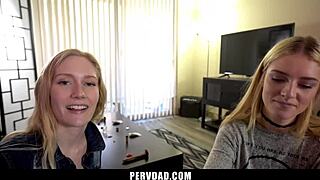 Twin Stepdaughters Battle for Stepdad's Monster Cock!