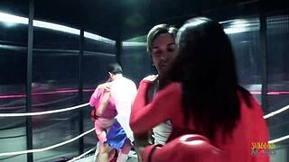 Boxers Ditch Fight to Pound Busty Milfs Bent Over in Ring Doggystyle