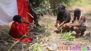 african chief priest fucks pregnant bbw wife doggystyle outdoor in husband's presence for creampie ritual