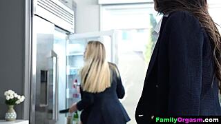 school sisters shove big cucumber deep in pussies kitchen orgasm play 🍆💦