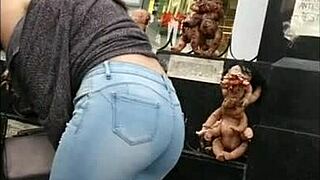 i saw this latina teen's tight jeans hugging her huge ass and couldn't look away voyeur style... damn