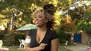 damn this brown skin ebony bitch with round ass seduces us for interracial anal dp by two monster cocks