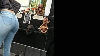 i saw this latina teen's tight jeans hugging her huge ass and couldn't look away voyeur style... damn