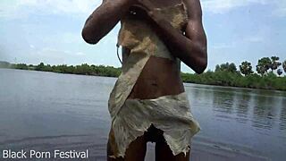 skinny african tribe woman spreads pussy for tourist cock in tropical forest stream outdoor session