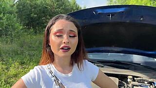 i asked the bitch to fix car but she deepthroats my cock instead
