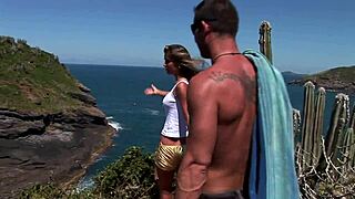 Beautiful Brunette Babe's Beach Threesome Features Anal Doggystyle Cowgirl Blowjob