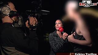 german milf flashes tits in street casting scandal