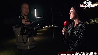 german milf flashes tits in street casting scandal