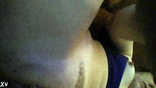 Sexy innocent brunette fingers pussy in house