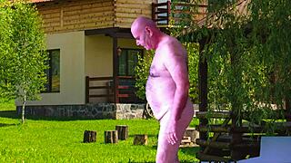 Devil in the yard preview Agarabas Olpr teases shaved pussy monster cock outdoor.