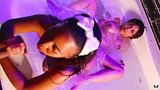 Jacuzzi FFM Threesome! Ebony and Khalessi Suck Ass and 69!