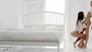 Pretty Sabrisse and Nancy A finger juicy tight pussies in lesbian kissing play