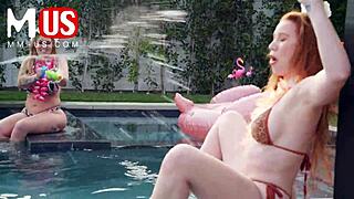 Jerkaoke summertime orgy bends over models in wild group handjob game