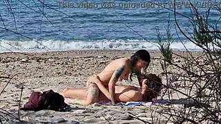 passionate beach lovers caught in cowgirl creampie with her squirting orgasms on telephoto lens