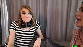 Redhead tranny gulps dick then bends for deep anal assfucking cumshot!