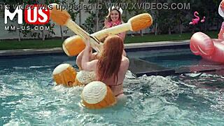 Jerkaoke summertime orgy bends over models in wild group handjob game