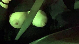 italian milf artemisia flashes huge horny tits driving her car wild