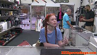 Pawner teen sneaks a wild cock ride in the back office shadows