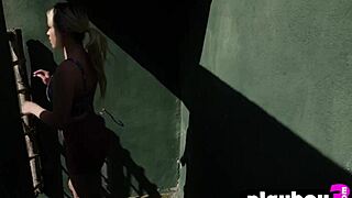 Whoa, bombastic blonde MILF Meg Cyria flaunts huge curvy tits and ass naked outdoors! 🌟🍑💋