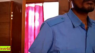 Damn, beautiful Indian bhabhi cheats with boss guard doggystyle dirty talk at office! 😈🍑🔥