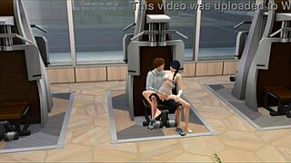sims pound wet pussies in steamy gym sauna session