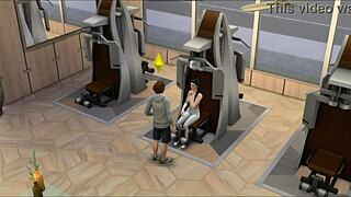 sims pound wet pussies in steamy gym sauna session