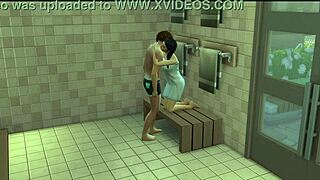 sims pound wet pussies in steamy gym sauna session