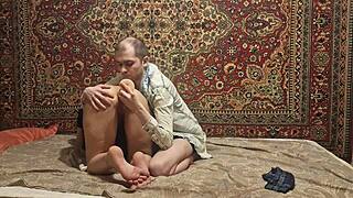 horny skinny russian teen slut masturbates ass with dildo homemade