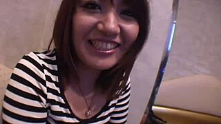 Cute Asian brunette rides cowgirl before creampie ends her toy vibrator dessert night