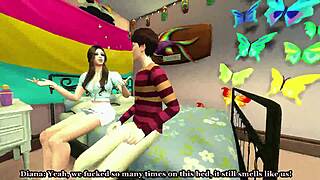 In the Sims 4 machinima, college teen crams with mommy's rough creampie roleplay