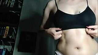 super horny housewife strips clothes off flashing big tits ass pussy masturbating with dildo