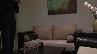 the blonde intruder lures the brunette to the bedroom and eats her ass while fingering deep