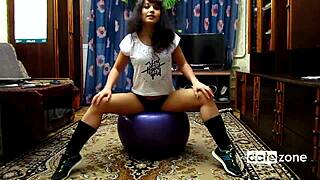Hey, watch this naked amateur hottie bounce on exercise ball during workout?