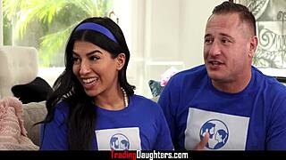 Stepdaughter spots your throbbing dick and begs for family gangbang orgy forever