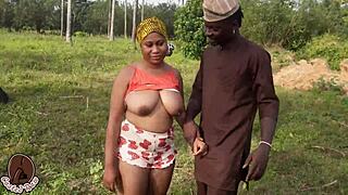 sexy wife rides farmer adigun's monster black cock outdoors