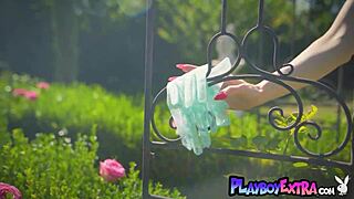 Hey redhead milf miranda strips naked in garden