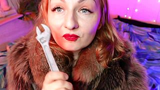 Blonde milf with braces devours chocolate tools in fetish feast