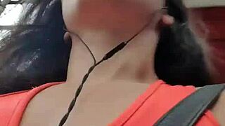 Latina strolls outdoors flashing natural tits and bare pussy