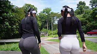 Trainer teases my ass while friend distracts