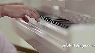 the piano lesson turns wild with teacher's curvy cheating boobs