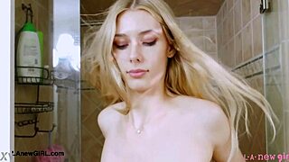 shy elegant blonde strips down for steamy shower tease, you ready for more?