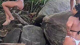Hey, watch us hairy chicks fuck wildly on the beach!
