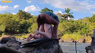 Wild Outdoor Gangbang with Three Well-Endowed Studs