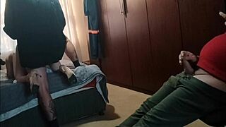 Stepdad and friend take turns pounding her tight holes in wild threesome
