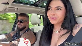 Hot Girlfriend Fingers Pussy to Squirting Orgasm Alone in Car Parking