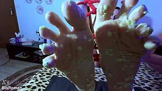 Femdom Tickles Bound Brunette's Barefoot Soles POV