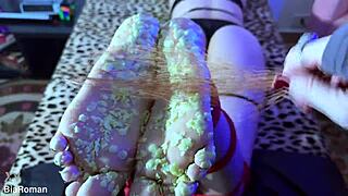 Femdom Tickles Bound Brunette's Barefoot Soles POV