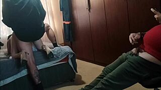 Stepdad and friend take turns pounding her tight holes in wild threesome