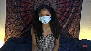 Mask off, she dives deep on patient's throbbing cock.